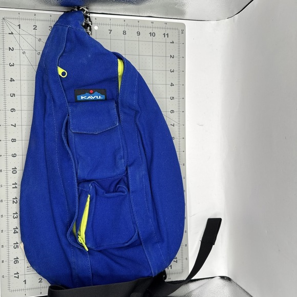 KAVU Rope Bag Sling Neon Blue Green Canvas Backpack Small Purse Limited Edition - Picture 8 of 8